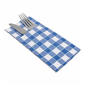 Guardanapo Canguru com Bolsa para Talheres de Papel "Vichy" Azul 40x40cm (60 Un)