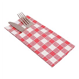 Guardanapo Canguru com Bolsa para Talheres de Papel "Vichy" Vermelho 40x40cm (60 Un)