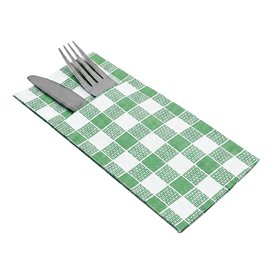 Guardanapo Canguru com Bolsa para Talheres de Papel "Vichy" Verde 40x40cm (60 Un)