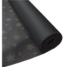 Toalha em Rolo Não Tecido Preto desenho "Estrelas" 1,2x50m 50g (6 Uds)