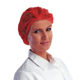 Touca de Polipropileno Acordeão Vermelho 2 Elásticos Ø53cm (100 Uds)