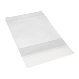 Saco DoyPack Fecho Zip e Janela Branco 16+8x26cm (1000 Uds)