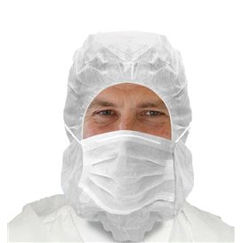 Touca Integral com Máscara 3 Capas Branco (500 Uds)