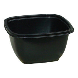 Tigela Plastico Quadrado Preto PET 500ml 125x125x70mm (500 Uds)