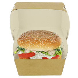 Caixa de Cartão Hamburguer Cartão Kraft Fechamento Duplo 11x11x7,5cm (50 Uds)
