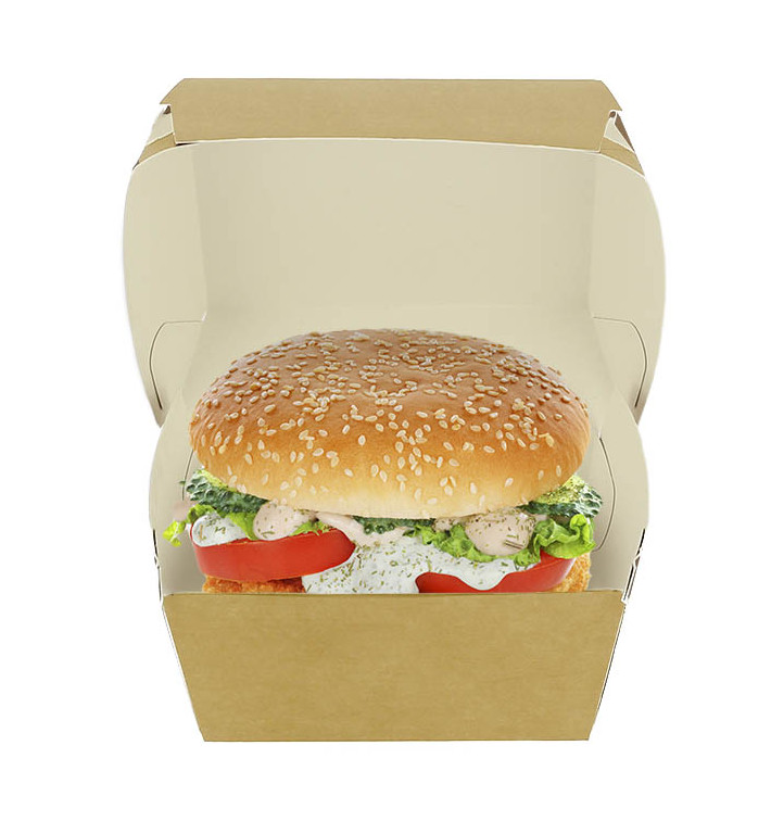 Caixa de Cartão Hamburguer Cartão Kraft Fechamento Duplo 11x11x7,5cm (50 Uds) Caixa de Cartão Hamburguer Cartão Kraft Fechamento Duplo 11x11x7,5cm (50 Uds)