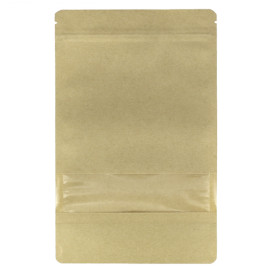 Saco DoyPack Kraft Fecho Zip e Janela 16+8x26cm (50 Uds)