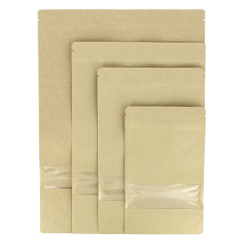 Saco DoyPack Kraft Fecho Zip e Janela 16+8x26cm (50 Uds)