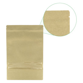 Saco DoyPack Kraft Fecho Zip e Janela 16+8x26cm (50 Uds)