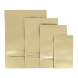Saco DoyPack Kraft Fecho Zip e Janela 16+8x26cm (1000 Uds)