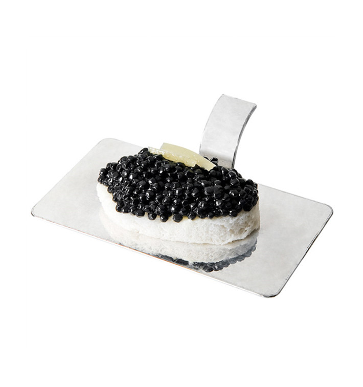 Prato Degustação Retangular Asa Prateado 10x5,5cm (18 Uds) Prato Degustação Retangular Asa Prateado 10x5,5cm (18 Uds)