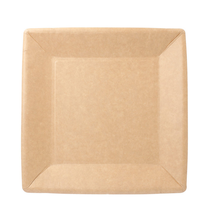 Prato de Papel Biocoated Natural Quadrado 18cm (400 Uds)