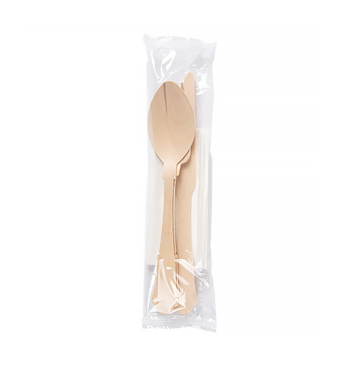Conjunto Talheres e Guardanapo Madeira 20cm (25 Uds) Conjunto Talheres e Guardanapo Madeira 20cm (25 Uds)