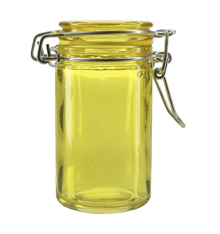 Jarra de Vidro Hermético Amarelo 70ml Ø4,5x8cm (8 Uds) Jarra de Vidro Hermético Amarelo 70ml Ø4,5x8cm (8 Uds)
