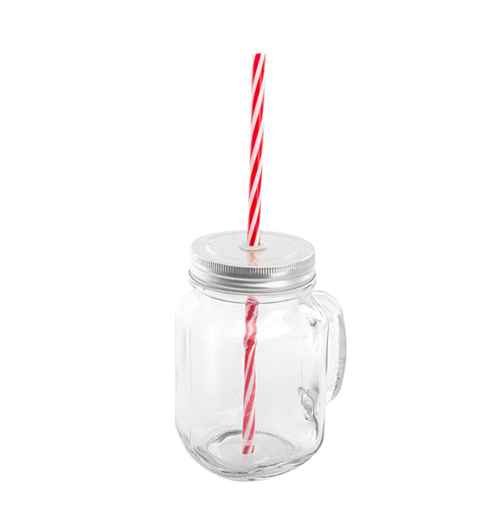 Caneja de Cristal com Tampa e Palinha 450 ml (1 Ud) Caneja de Cristal com Tampa e Palinha 450 ml (1 Ud)
