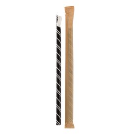 Palhinha Colher Papel Preto Embalada Branco Ø8mm 21cm (100 Uds)