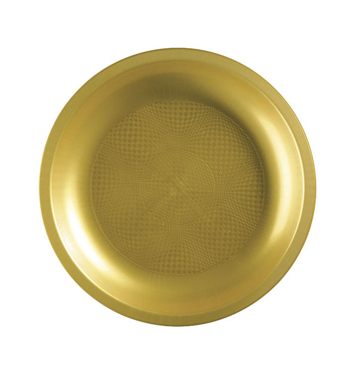 Prato Plastico Raso Ouro Round PP Ø220mm (25 Uds)