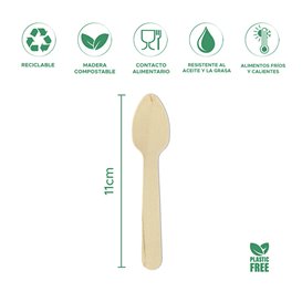 Mini Colher de Madeira Eco 11cm (100 Unidades)