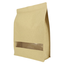 Saco StandUp Kraft Fecho Zip e Janela 25+10x35cm (50 Uds)