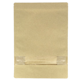 Saco StandUp Kraft Fecho Zip e Janela 25+10x35cm (50 Uds)