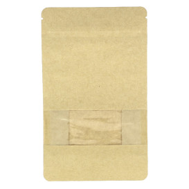 Saco StandUp Kraft Fecho Zip e Janela 12+6x20cm (50 Uds)