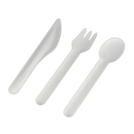 Colher em Cana-de-Açúcar Branco 16cm (50 Uds)