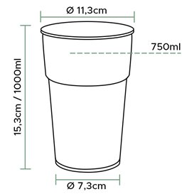 Copo de Plástico Transparente PP 1000ml/1L (750 Uds)