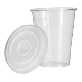 Copo PP Transparente 240ml + Tampa Travel Cross Lid PS Ø7,4cm (1.000 Uds)