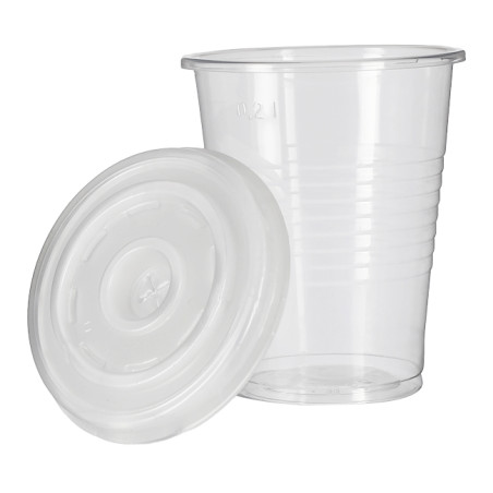 Copo PP Transparente 240ml + Tampa Travel Cross Lid PS Ø7,4cm (1.000 Uds)