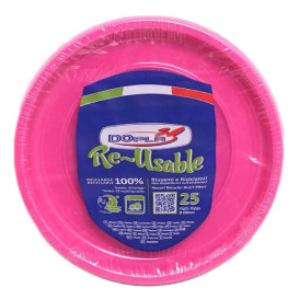 Prato Plano Reutilizável Económico PS Fucsia Ø17cm (25 Uds)