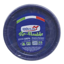 Prato Plano Reutilizável Económico PS Azul escuro Ø17cm (25 Uds)