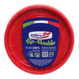 Prato Profundo Reutilizável Económico PS Vermelho Ø22cm (25 Uds)