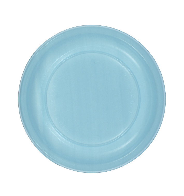 Prato Plano Reutilizável Económico PS Azul Claro Ø22cm (200 Uds) Prato Plano Reutilizável Económico PS Azul Claro Ø22cm (200 Uds)