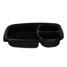 Embalagem Retangular PP Preto 3C 1250ml 255x189x45mm (320 Uds)