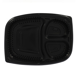 Embalagem Retangular PP Preto 3C 1250ml 255x189x45mm (320 Uds)
