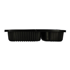 Embalagem Retangular PP Preto 3C 1250ml 255x189x45mm (40 Uds)