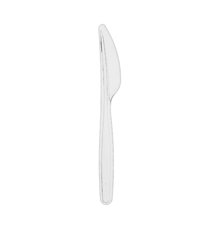 Faca de plástico PS Reutilizável Transparente 18cm (50 Uds) Faca de plástico PS Reutilizável Transparente 18cm (50 Uds)