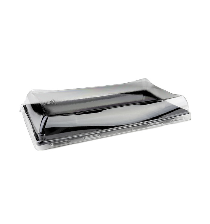 Bandeja Retang. Preto com tampa PET 12x22cm (120 Uds) Bandeja Retang. Preto com tampa PET 12x22cm (120 Uds)