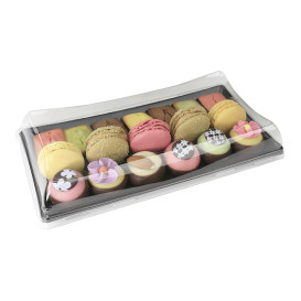 Bandeja Retang. Preto com tampa PET 12x22cm (15 Uds)