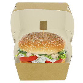 Caixa de Cartão Hamburguer Cartão Kraft Fechamento Duplo 11x11x7,5cm (50 Uds)