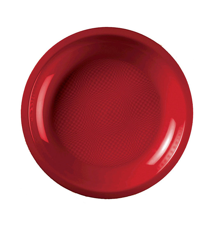 Prato Plastico Raso Vermelho Round PP Ø220mm (25 Uds)