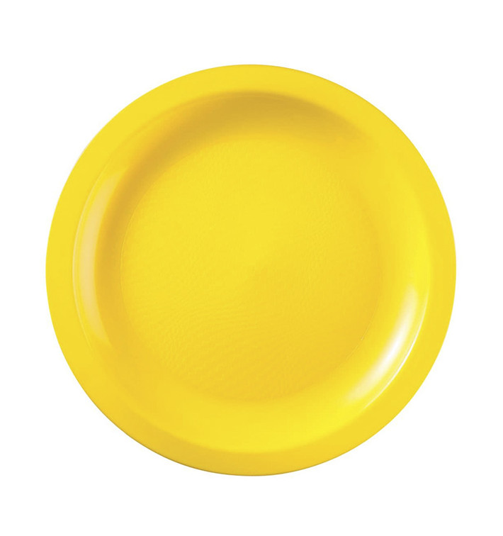 Prato Plastico Raso Amarelo Round PP Ø22cm (25 Uds)