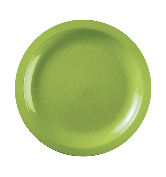 Prato Plastico Raso Verde Limão Round PP Ø220mm (25 Uds)