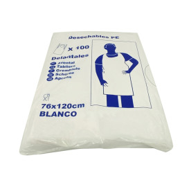 Avental Polietileno 76x120cm 20 Micron Branco (100 Uds)
