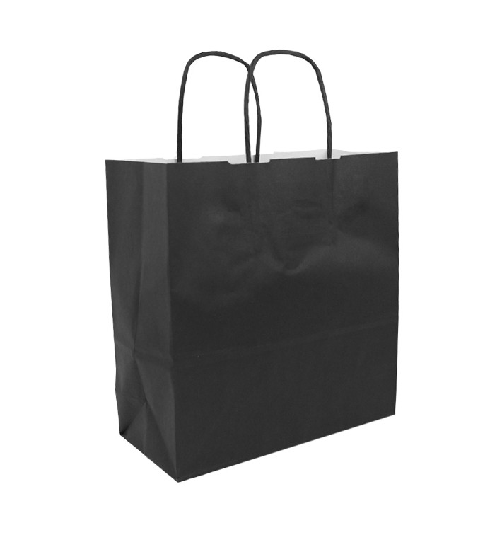 Saco Papel Preto Asas 100g/m² 22+9x23cm (25 Uds) Saco Papel Preto Asas 100g/m² 22+9x23cm (25 Uds)