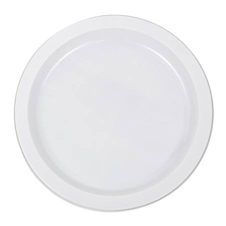 Prato Plano Reutilizável Económico PS Branco Ø22cm (25 Uds)