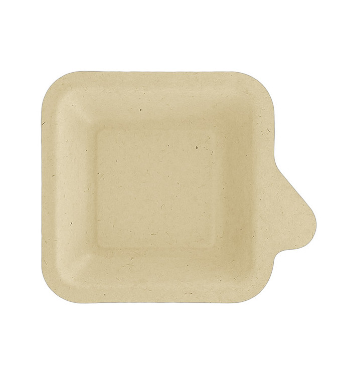 Prato Quadrado Aba Cana-de-açúcar Natural 110x110mm (50 Uds) Prato Quadrado Aba Cana-de-açúcar Natural 110x110mm (50 Uds)