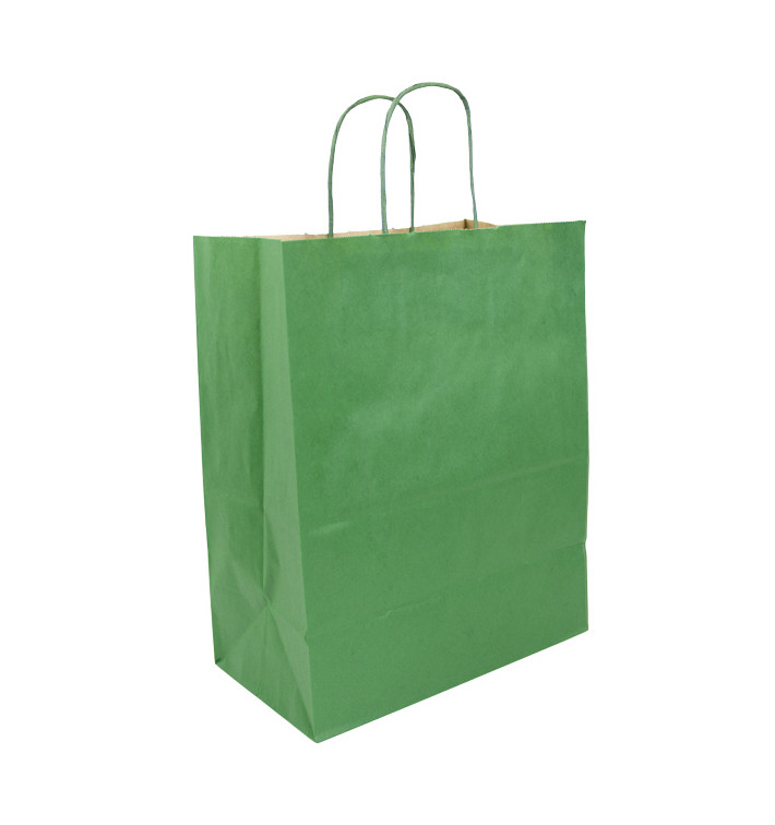 Saco Papel Kraft Verde com Asas 80g/m² 26+14x32cm (250 Uds) Saco Papel Kraft Verde com Asas 80g/m² 26+14x32cm (250 Uds)
