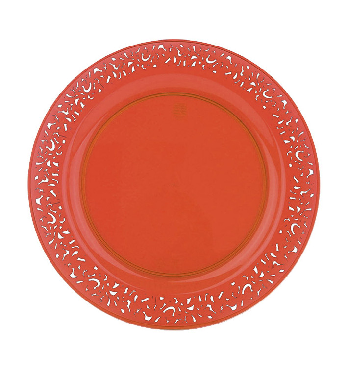 Prato Plastico Rigido Redondo "Lace" Laranja 23cm (4 Uds) Prato Plastico Rigido Redondo "Lace" Laranja 23cm (4 Uds)