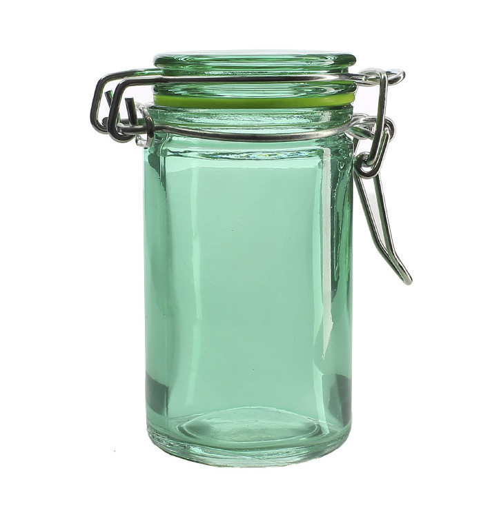 Jarra de Vidro Hermético Verde 70ml Ø4,5x8cm (8 Uds) Jarra de Vidro Hermético Verde 70ml Ø4,5x8cm (8 Uds)